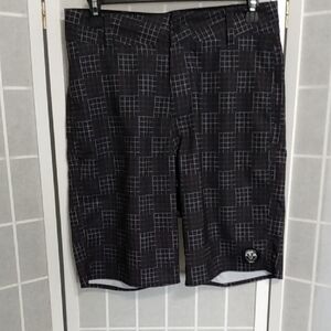 Vans Amphibian Board Shorts Men Size 28‎ Black Grid Pattern Swim Surf